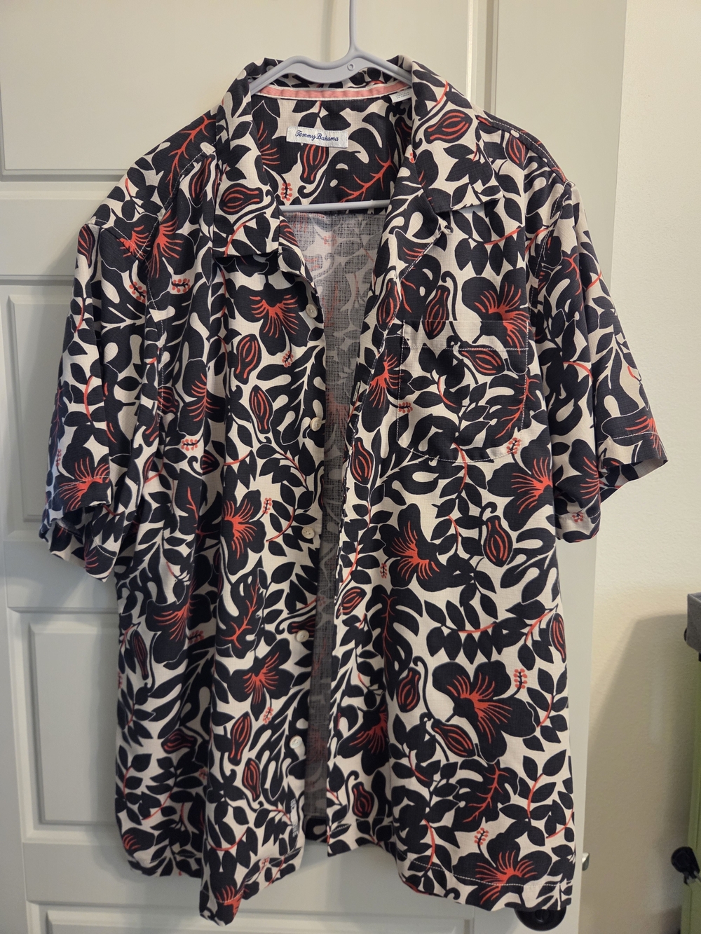 Tommy Bahama Black, White & Red Floral Short Sleeve Camp Shirt